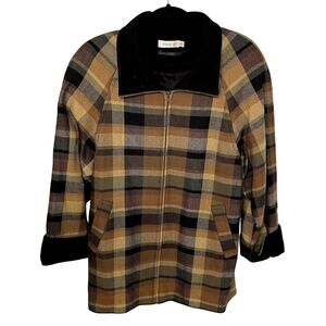 Avoca Ireland Wool Jacket Full Zip Brown Black Plaid Classic IRL/UK 14 or US 10?